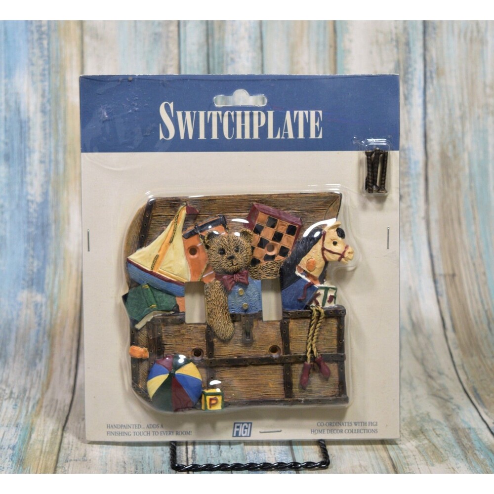 Vintage Double Light Switch Cover Toy Chest RARE 97' Hand Painted 3D Bear FIGI